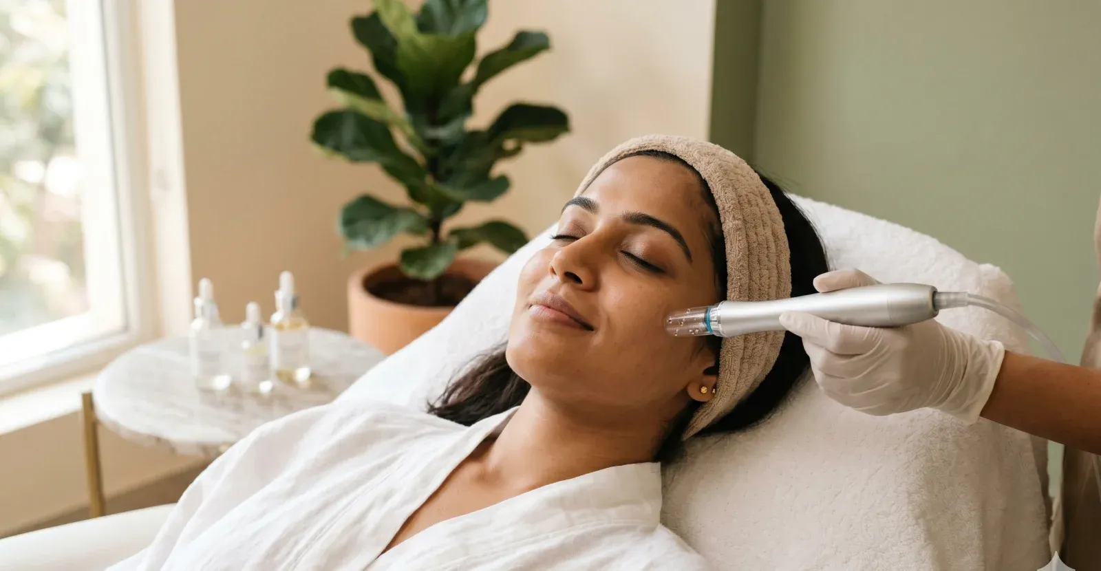 Illustration of a cosmetic facial treatment.