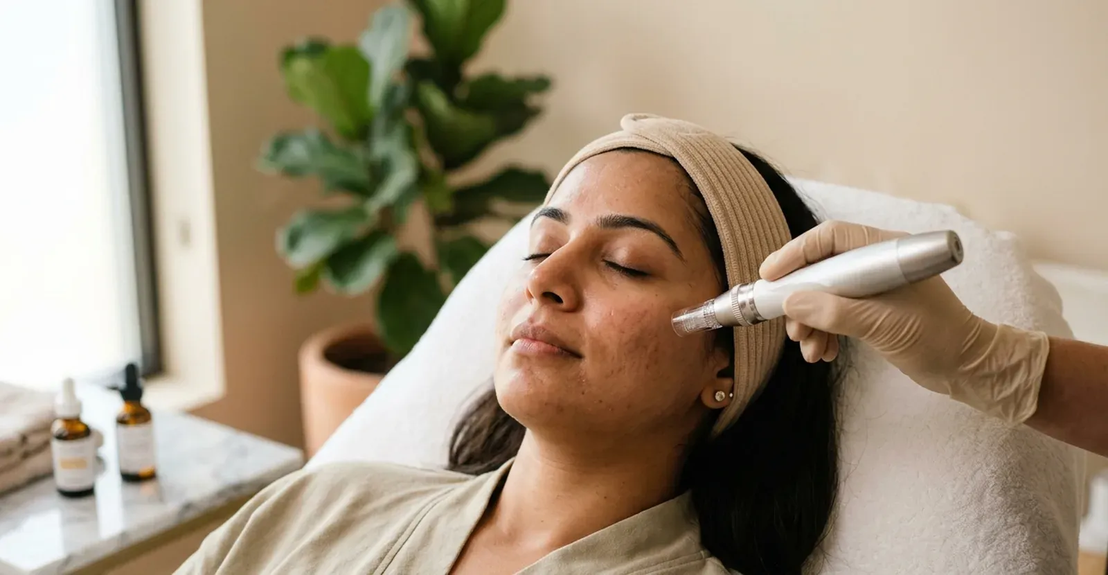 Illustration of a microneedling-RF procedure.
